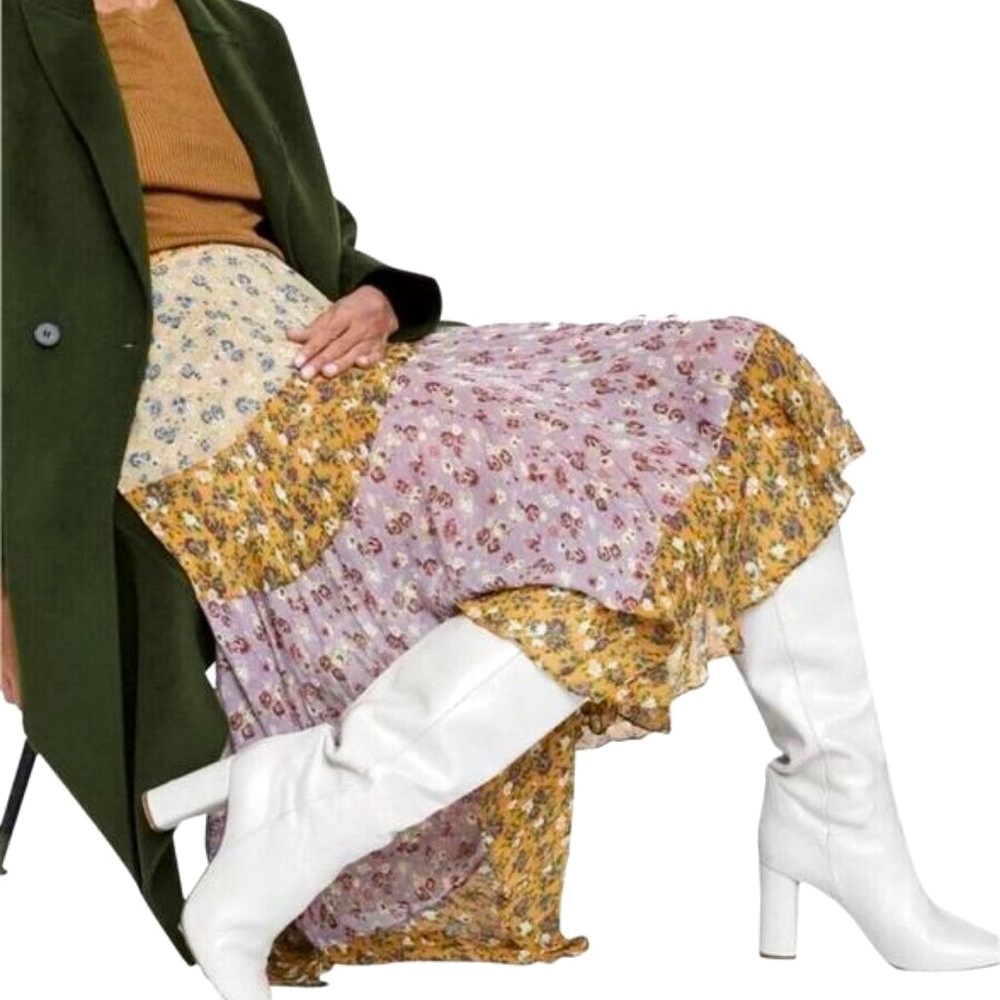 Zara Floral Patchwork Hi-Lo Flowy Boho Gypsy Skirt